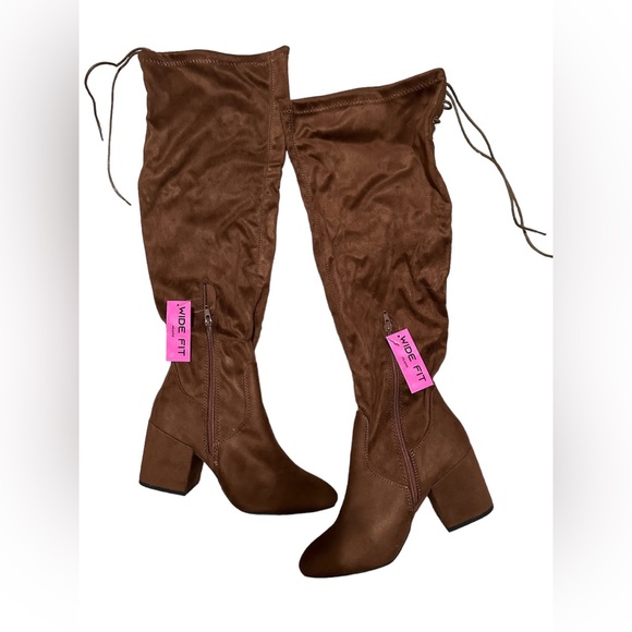 Brown Drawstring Over the Knee Boots - Picture 2 of 6